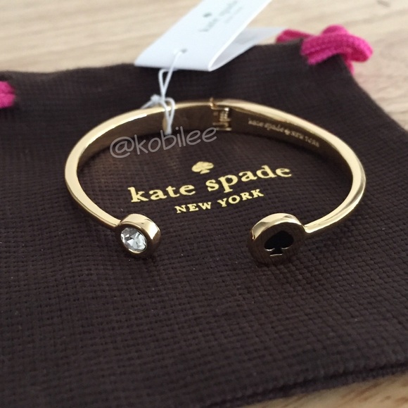 kate spade gold tone black ♠️ with clear stone hinged cuff bracelet - Picture 1 of 2